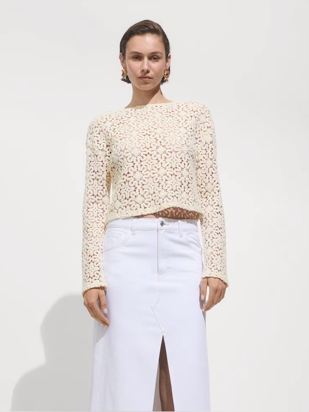 Mango Crochet Sweater with Flowers